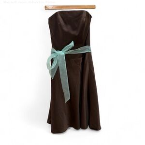 Y2K Alfred Angelo Espresso Brown Dress Seafoam Sash & Trim Hoco Dance Spring 4